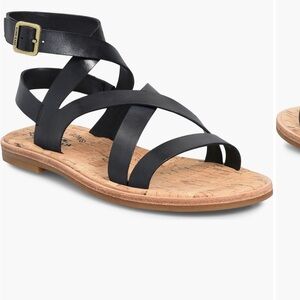 Kork-Ease Black Sandals Strappy Design Gold Buckle
